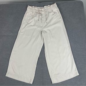 Loft Wide Leg Flowy Cropped Tie Waist Lyocell Khaki Pants